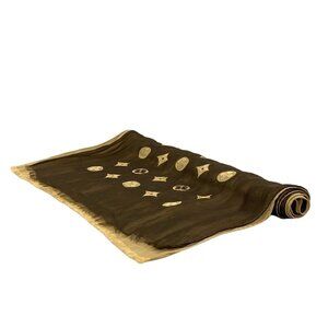 Auth LOUIS VUITTON - Dark Brown Beige Scarf Silk Acetate